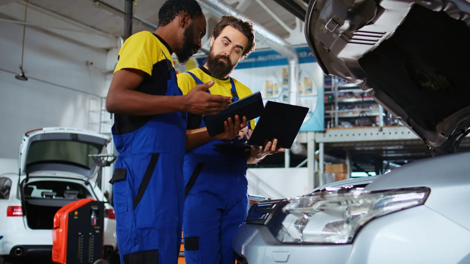 EC Auto Services technicians working together on a vehicle in Hemet, CA